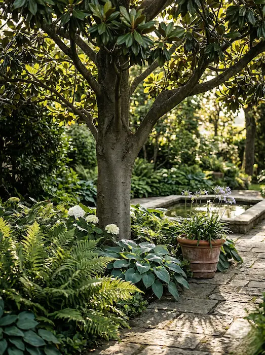 Magnolia Grandiflora Con Bouqet De Plantas Al Pie Magnolia Grandiflora