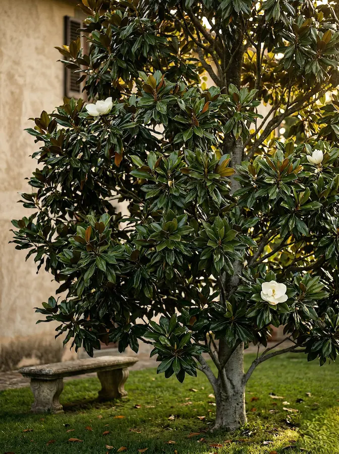 Magnolia Grandiflora En Jardín Magnolia Grandiflora