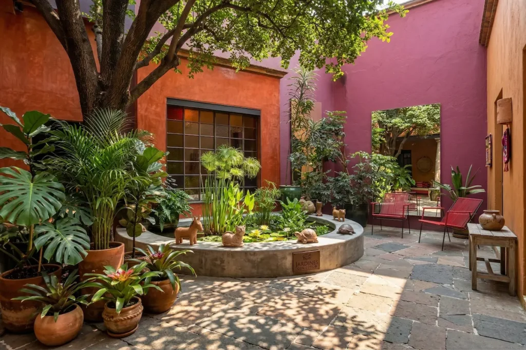 patio estilo mexicano con paredes de colores | jardinesconestiloes Patio Estilo Mexicano Con Paredes De Colores El Color Como Arquitectura Fundamentos Del Paisajismo Mexicano
