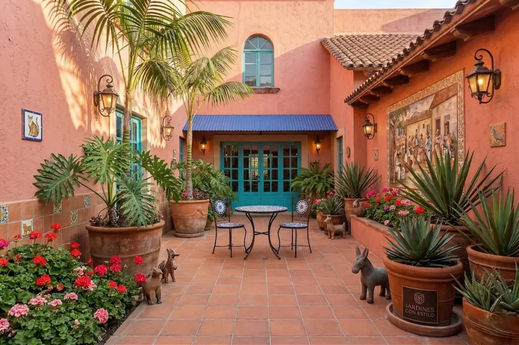patio estilo mexicano paredes color salmon | jardinesconestiloes Patio Estilo Mexicano Paredes Color Salmon El Color Como Arquitectura Fundamentos Del Paisajismo Mexicano