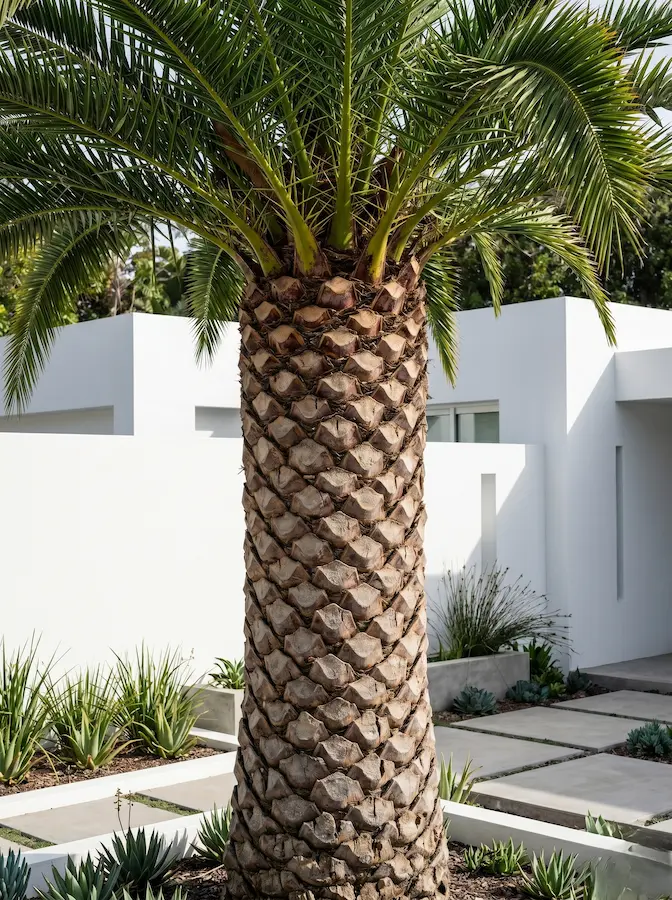 Phoenix Canariensis Detalle Integrado En Macizo Con Grava Negra Phoenix Canariensis La Columna Vertebral Que Acaricia El Viento