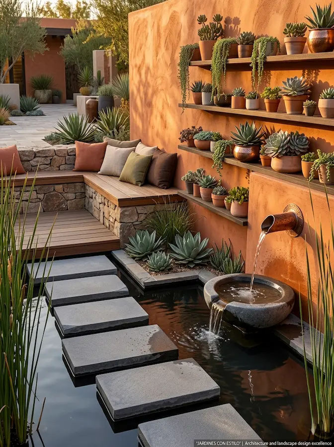 pilón con caño de agua en pared estilo mexicano | jardinesconestiloes Pilón Con Caño De Agua En Pared Estilo Mexicano El Color Como Arquitectura Fundamentos Del Paisajismo Mexicano