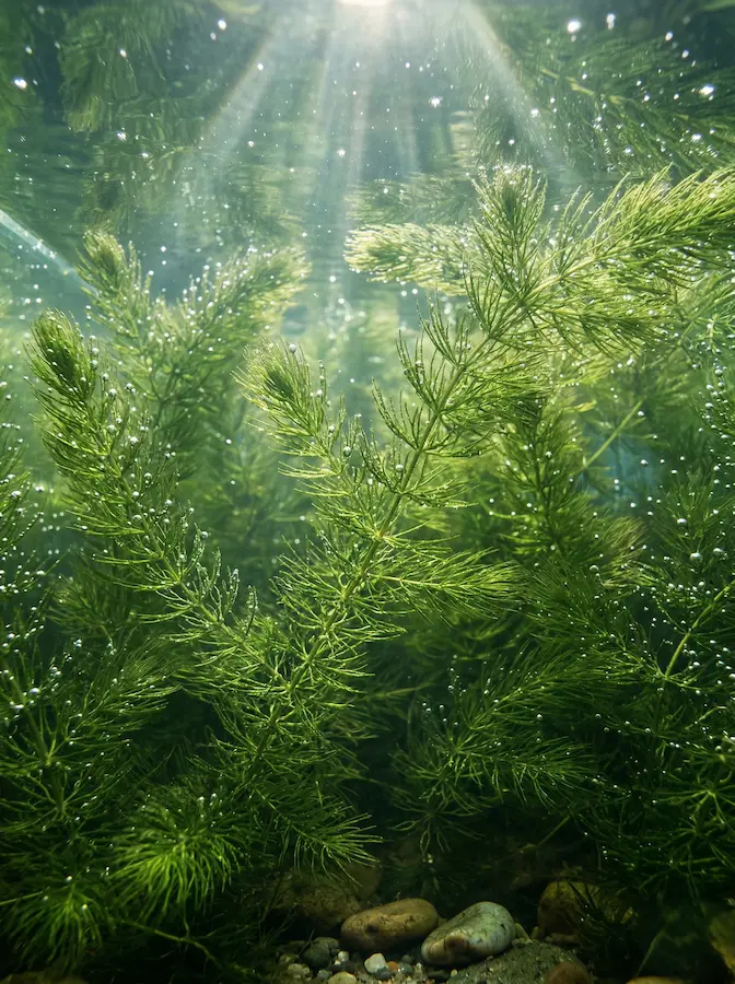 plantas oxigenantes Ceratophyllum frondosas y verdes en agua cristalina | jardinesconestiloes Plantas Oxigenantes ceratophyllum Frondosas Y Verdes En Agua Cristalina El Pulmón Sumergido La Arquitectura Invisible Del Agua Cristalina