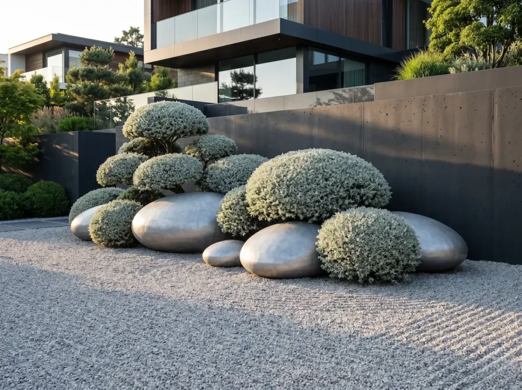 Teucrium Fructicansintegrado En Jardín Japonés Olivillo teucrium Fruticans Escultura Plateada Y Arquitectura Vegetal
