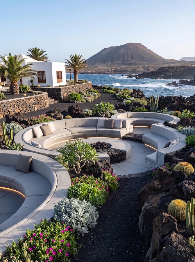 Vista De Jardín Lanzarote Zona De Estar Viasta Al Mar Serenidad En El Picón Entre Vides Y Mar La Arquitectura Del Paisaje En Lanzarote