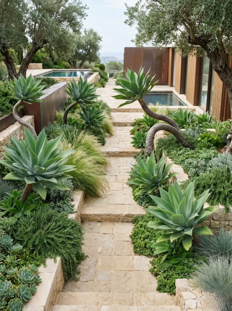 agave atenuata | jardinesconestiloes Agave Atenuata La Escultura Flexible Geometría Y Escala Con Agave Attenuata