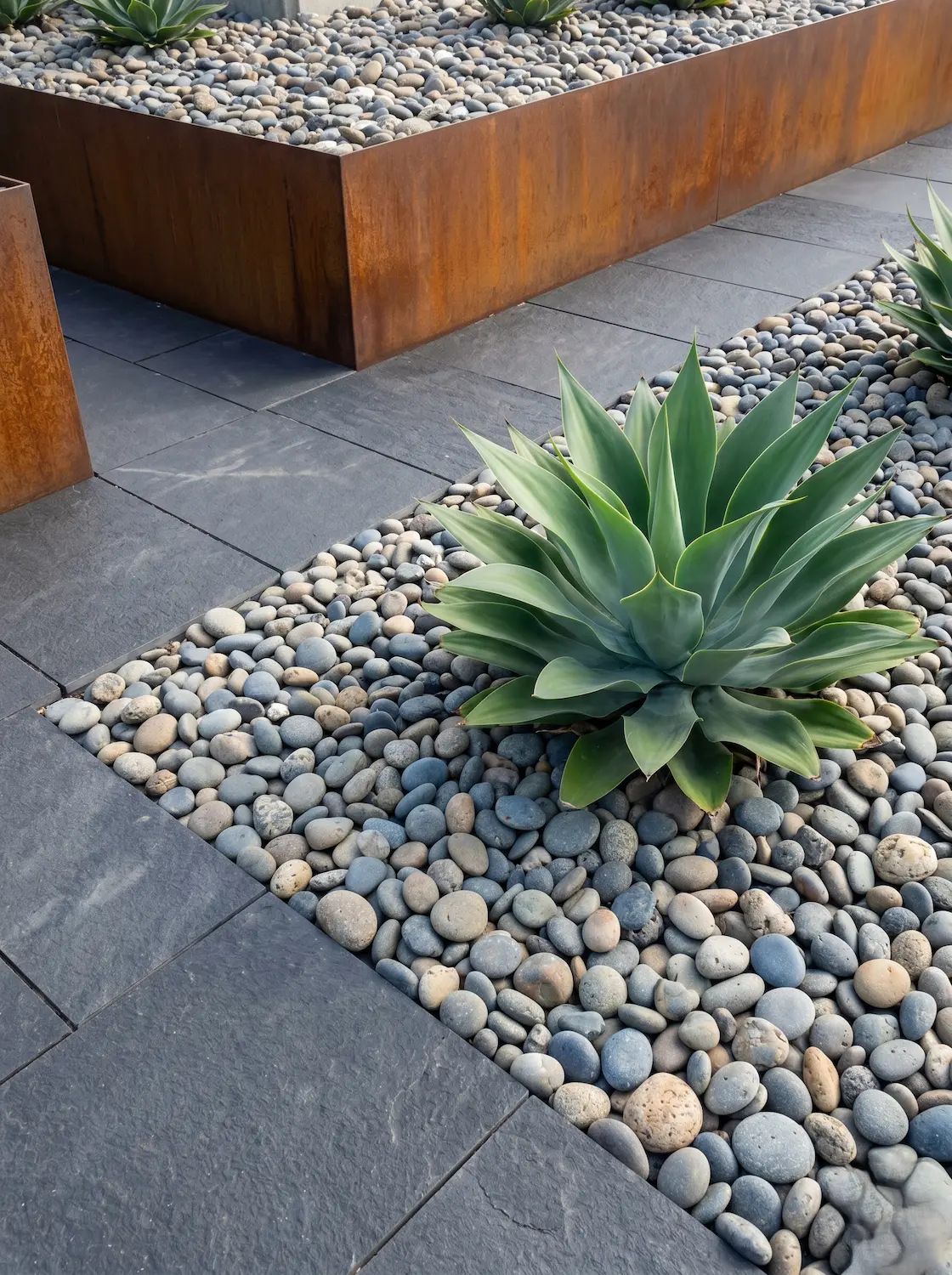 agave sobre lecho de canto rodado | jardinesconestiloes Agave Sobre Lecho De Canto Rodado El Canto Rodado Arquitectura Mineral Y Fluidez En El Diseño Exterior