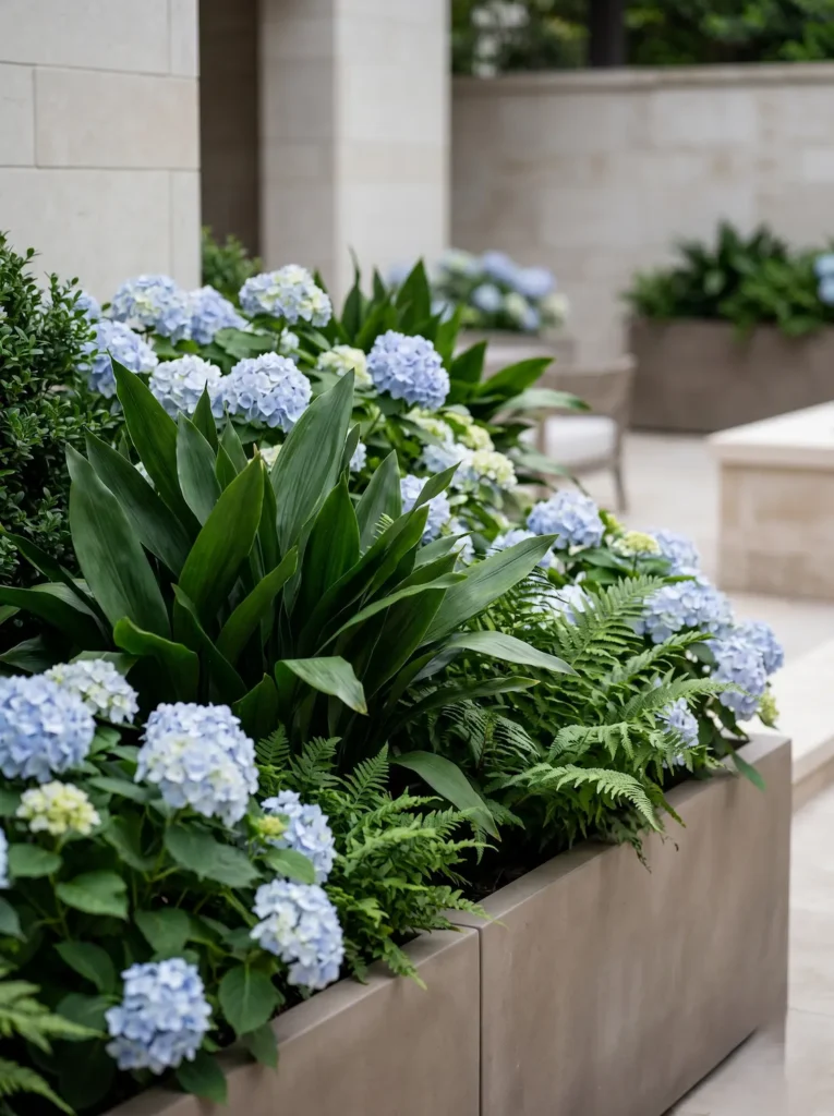 aspidistra hortensia y helechos | jardinesconestiloes Aspidistra Hortensia Y Helechos Plantas Para Patio Andaluz La Selección Botánica Para Un Diseño De Excelencia