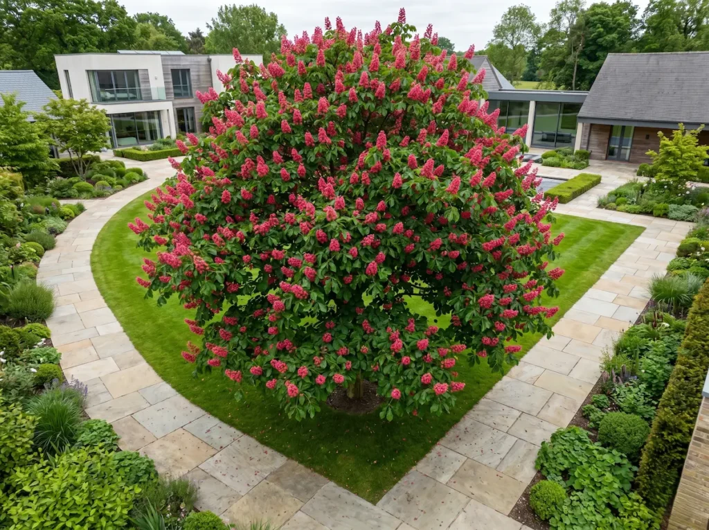 carnea briottii en jardín | jardinesconestiloes Carnea Briottii En Jardín Castaño De Indias Rojo aesculus X Carnea briotii La Bóveda Floral Del Paisaje'Briotii') en floración, estableciendo una integración paisajística de excelencia.