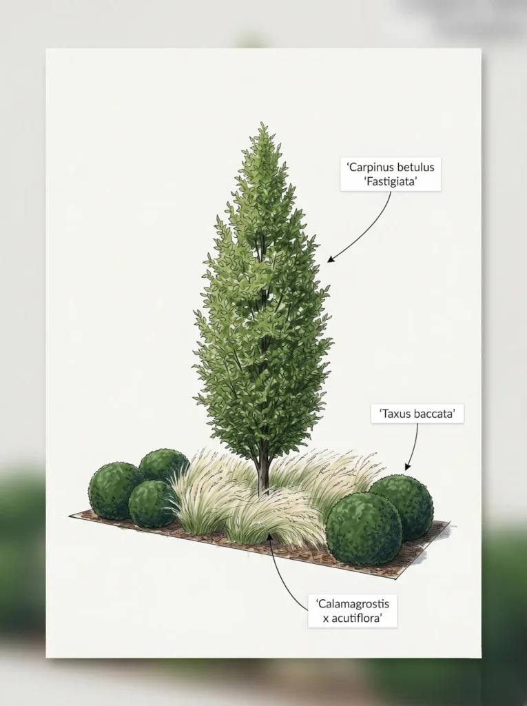 carpinus betula infografia | jardinesconestiloes Carpinus Betula Infografia El Carpe Columnar carpinus Betulus fastigiata La Arquitectura Vegetal De La Verticalidad'Fastigiata' junto a gramíneas y tejos de diseño cuidado.