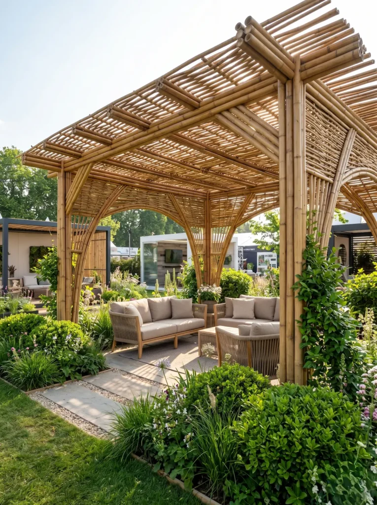 conjunto pérgola y mobiliario de bambú baom | jardinesconestiloes Conjunto Pérgola Y Mobiliario De Bambú Baom El Toque Cálido La Táctica De Las Fibras Naturales En El Paisaje