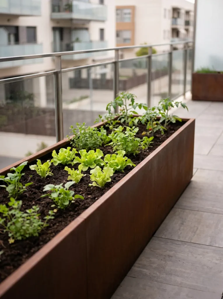 jardinera acero corten con hortalizas | jardinesconestiloes Jardinera Acero Corten Con Hortalizas El Huerto En Casa Cultivo Urbano Y Bienestar Emocional