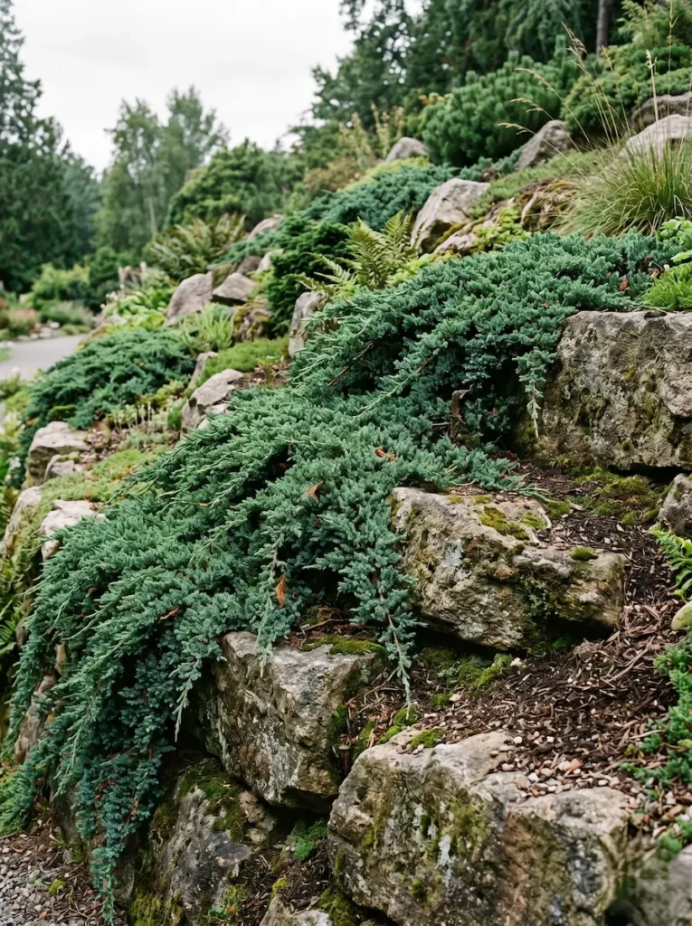 Junicperus Conteniendo Desnivel La Piel Del Jardín Cómo Tapizar Con Coníferas Rastreras