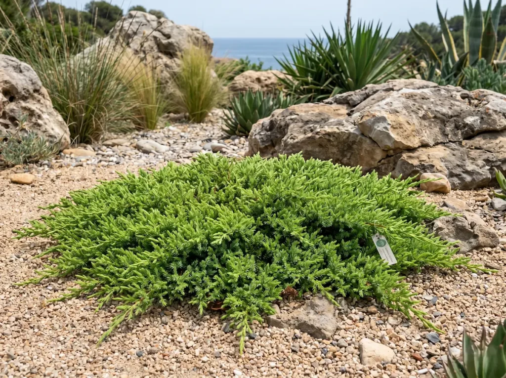juniperus schlager | jardinesconestiloes Juniperus Schlager Juniperus Conferta schlager La Textura Costera Y El Horizonte Verde'Schlager' de porte rastrero, mostrando su integración paisajística bajo un estándar profesional.