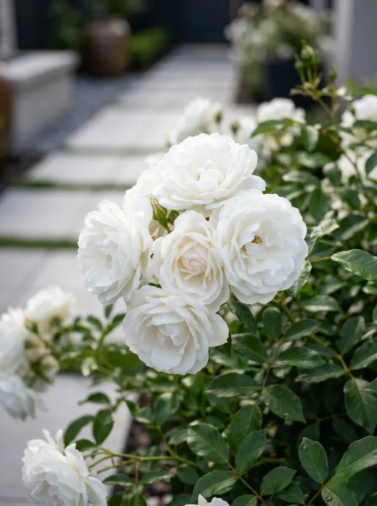 rosa iceberg detalle post | jardinesconestiloes Rosa Iceberg Detalle Post La Escultura Lumínica Diseño Cuidado Con Rosales Blancos En Paisajismo Contemporáneo
