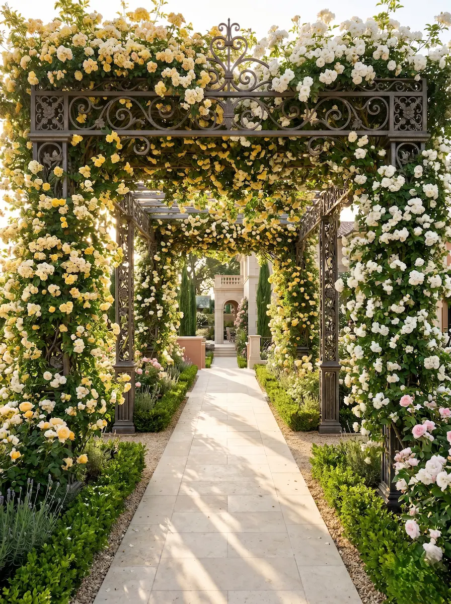 rosaleda banksiae en pérgola forja | jardinesconestiloes Rosaleda Banksiae En Pérgola Forja qué Es Una Rosaleda Claves Para Diseñar El Jardín De Rosas Perfecto