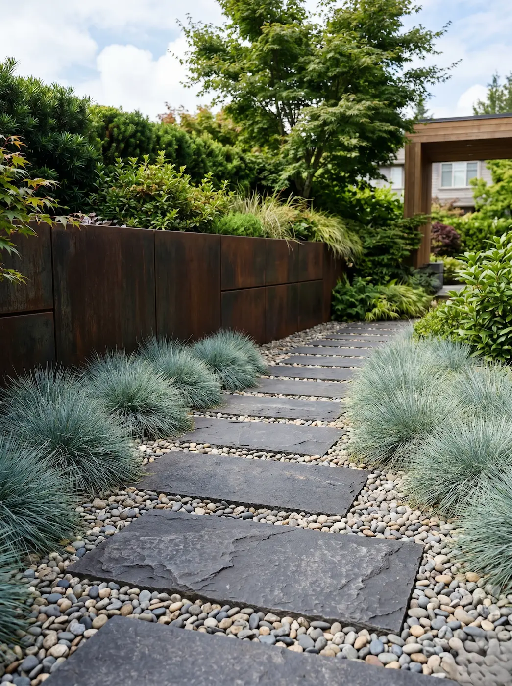 sendero con canto rodado y pizarra | jardinesconestiloes Sendero Con Canto Rodado Y Pizarra El Canto Rodado Arquitectura Mineral Y Fluidez En El Diseño Exterior