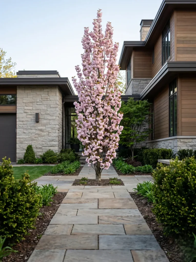 serrulata amanogawa cabecera | jardinesconestiloes Serrulata Amanogawa Cabecera Prunus Serrulata amanogawa La Elegancia Vertical De La Sombra Ligera'Amanogawa') en floración, un nexo vegetal de excelencia para espacios estrechos.