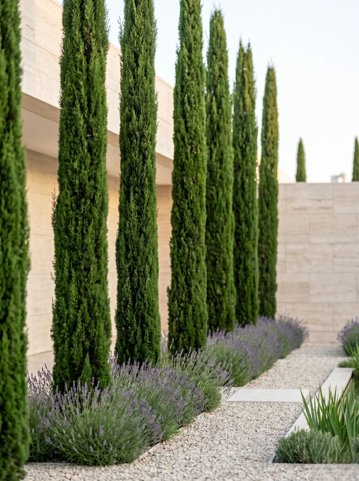 cipreses y lavanda toscano moderno | jardinesconestiloes Cipreses Y Lavanda Toscano Moderno Reinterpretación Moderna Del Paisajismo Toscano Líneas Purificadas Y Materia Noble