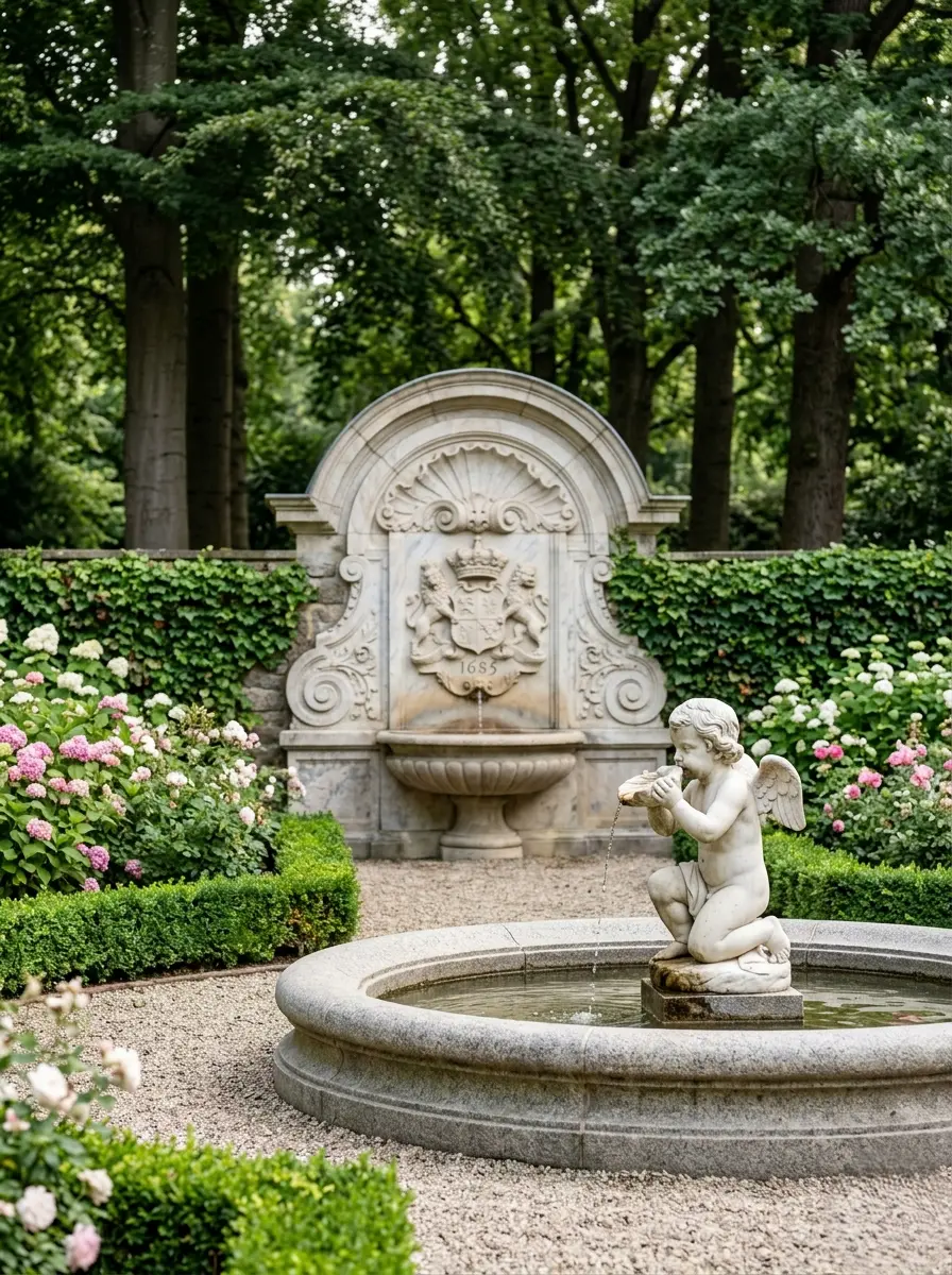 Clásico Romantico Fuente Y Parterres El Jardín Clásico Romántico Geometría Piedra Y Exuberancia Floral