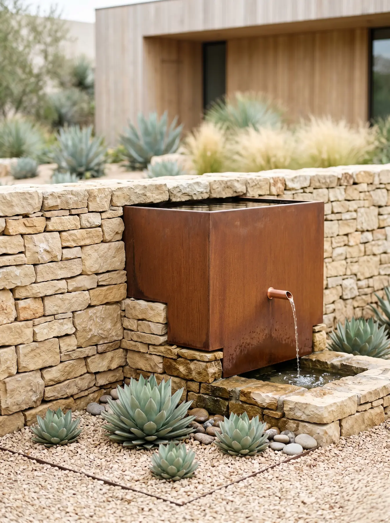 deposito acero corten con chorro agua | jardinesconestiloes Deposito Acero Corten Con Chorro Agua Técnicas Avanzadas De Captación De Agua De Lluvia Y Diseño De Aljibes En El Paisajismo Del Desierto