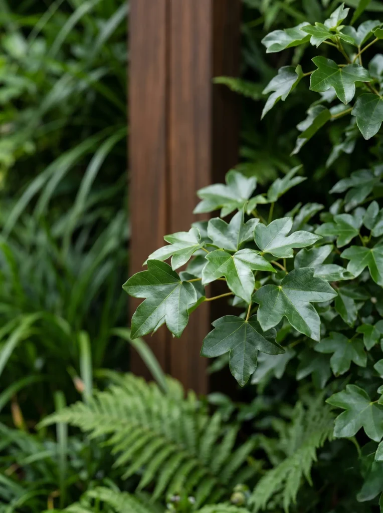 Detalle Hoja Acer Monspesollanum Arces Ibéricos Color Otoñal Y Estructura En El Jardín Contemporáneo