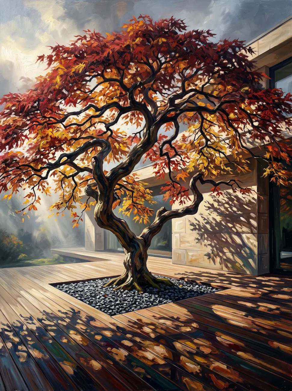 Pintura De Arce Japonés Estilo Romantico Turner El Paisaje En El Lienzo Geometría Luz Y Composición Botánica En El Arte Universal