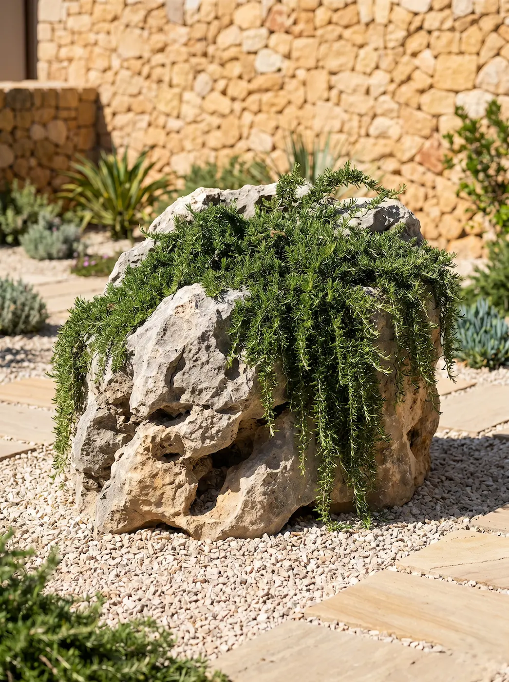 romero prostratus en roca arenisca | jardinesconestiloes Romero Prostratus En Roca Arenisca Grava Roca Y Silueta El Arte De Componer Paisajes Minimalistas En Zonas De Sequía Extrema