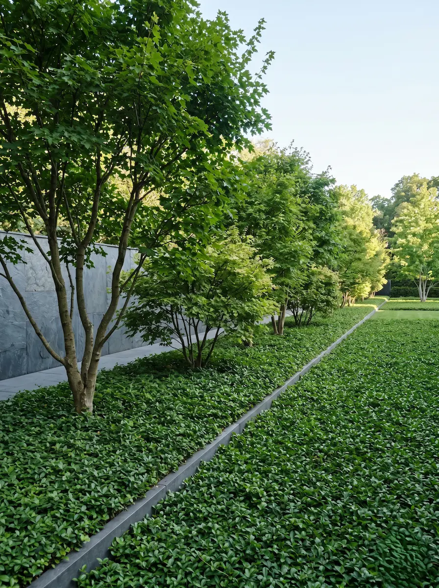 Varios Arces En Línea Arces Ibéricos Color Otoñal Y Estructura En El Jardín Contemporáneo
