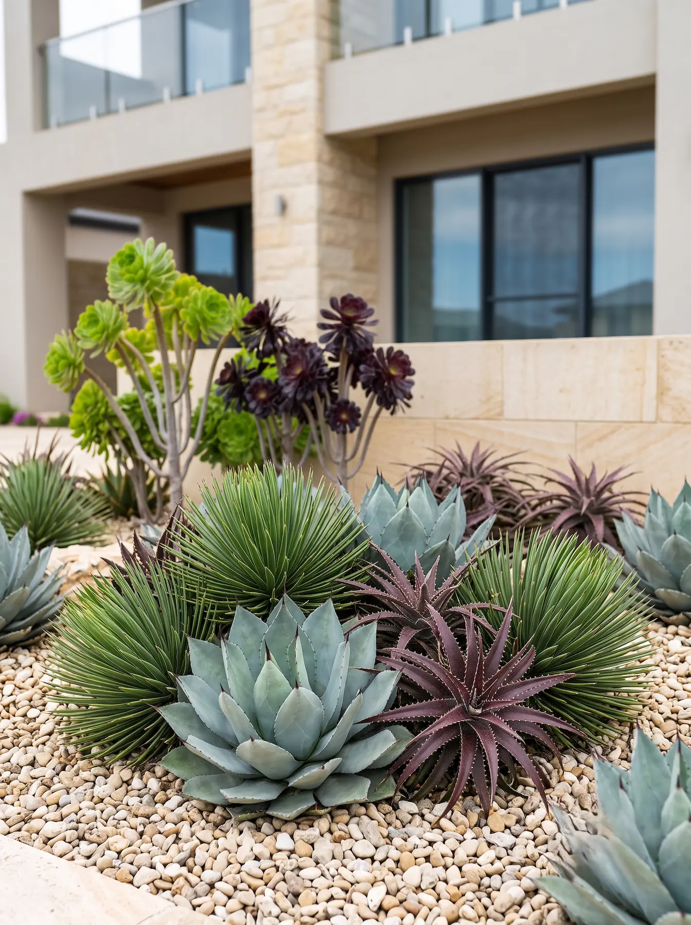 Agaves Y Dyckia Escultura Suculenta Contraste Y Geometría Sobre Piedra Arenisca