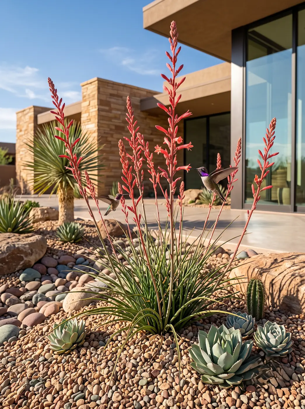 Hesperaloe Parviflora Escultura Árida Y Resiliencia Térmica El Arroyo Seco Con Agave Y Yuca Roja