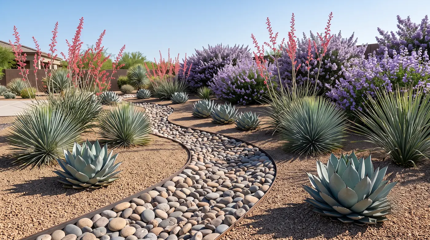 Jardín Desértico Escultural Escultura Árida Y Resiliencia Térmica El Arroyo Seco Con Agave Y Yuca Roja