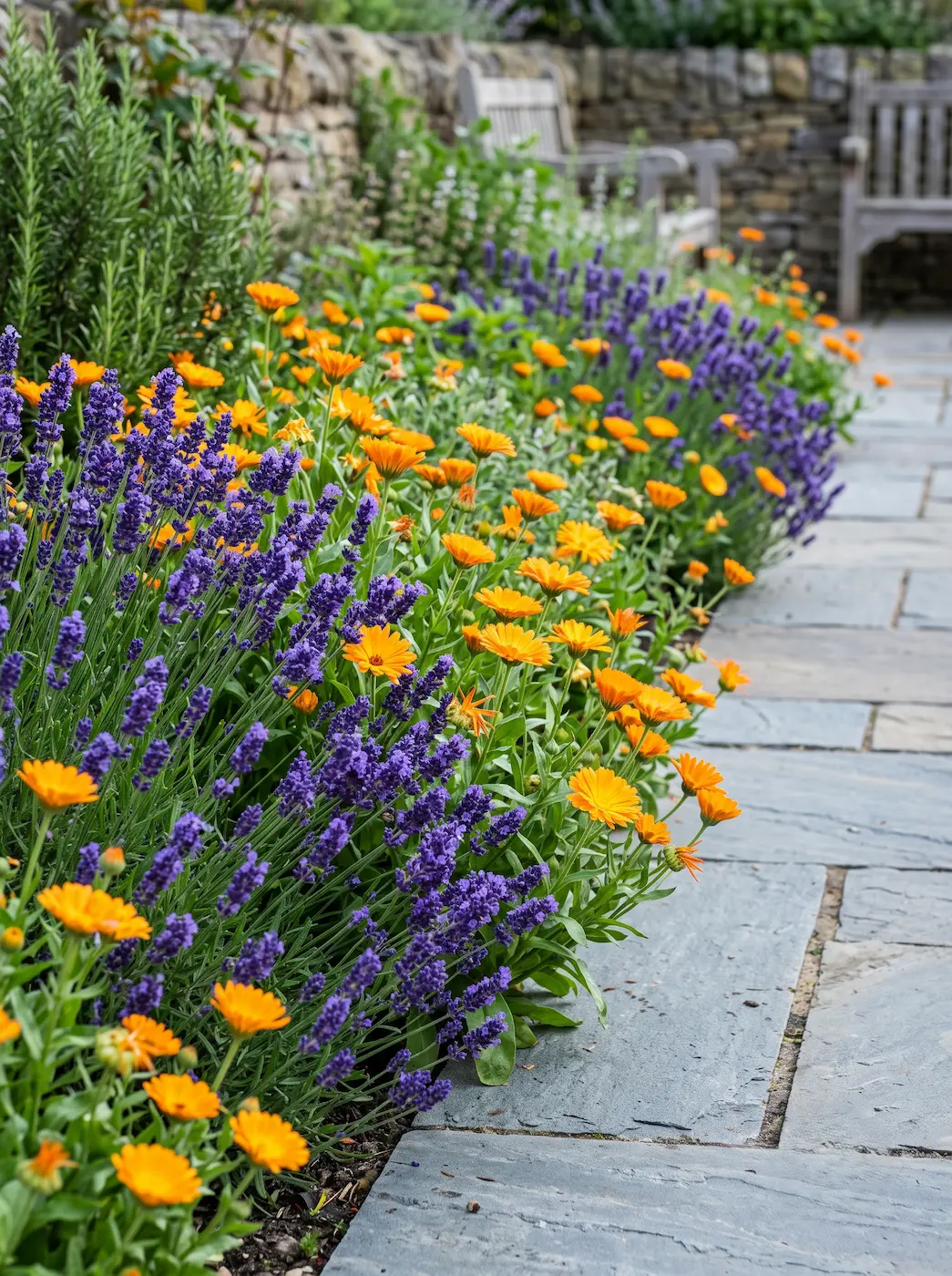 calendula y lavanda | jardinesconestiloes Calendula Y Lavanda El Jardín Sanador Arquitectura Floral Y Bienestar Sobre Piedra Natural