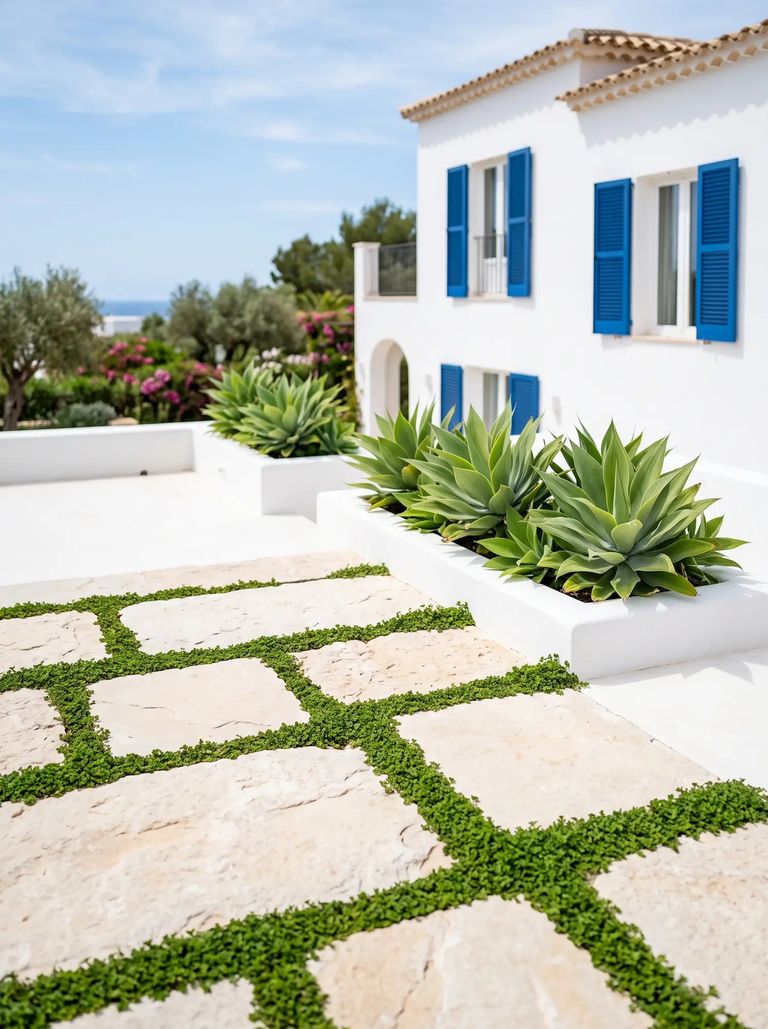 combinacion agave en jardin ibicenco | jardinesconestiloes Combinacion Agave En Jardin Ibicenco Diseño De Terrazas Ibicencas Transición De Pavimentos Y Volumetría De Secano