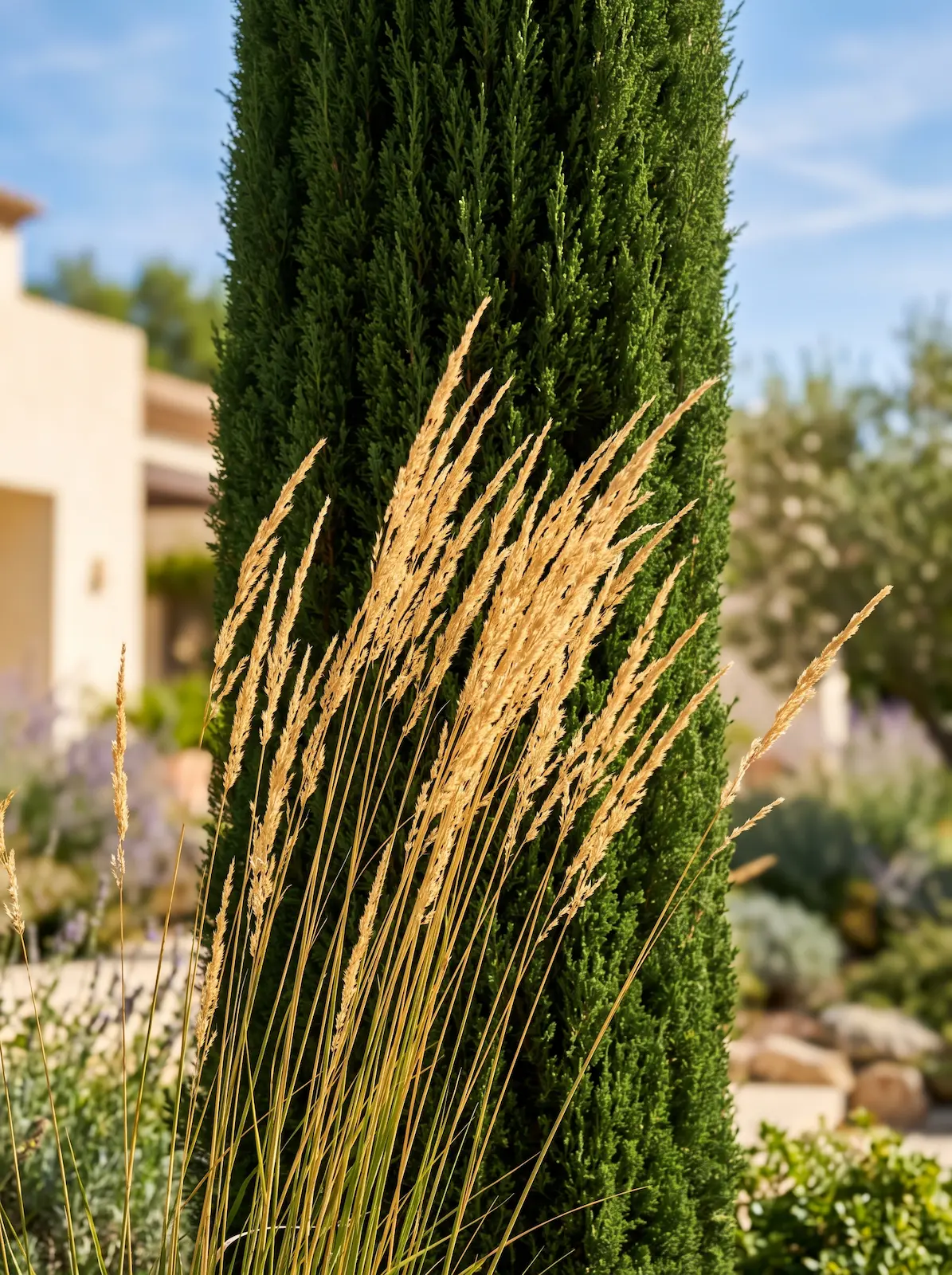 combinacion calamagrostis y cipres totem | jardinesconestiloes Combinacion Calamagrostis Y Cipres Totem Arquitectura Y Movimiento El Jardín Mediterráneo Contemporáneo