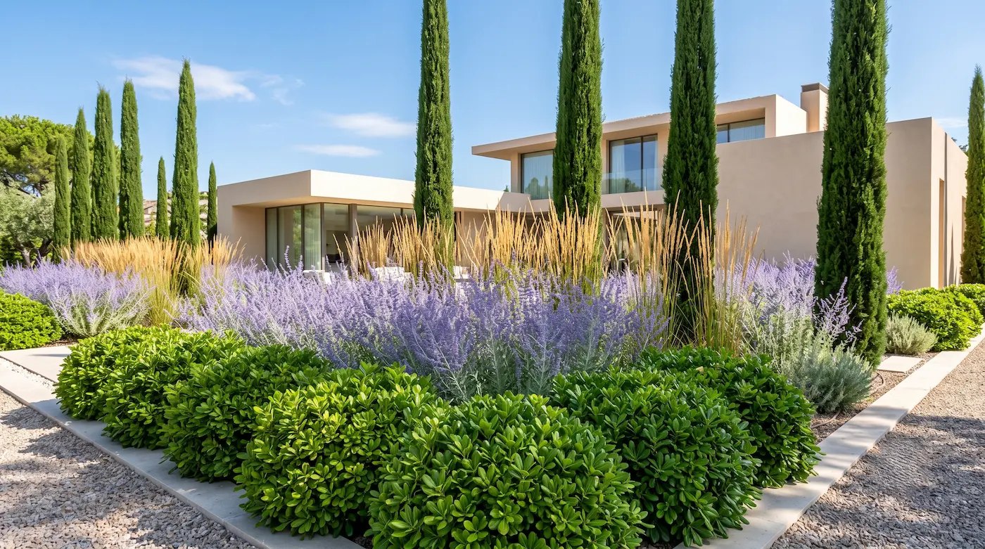 combinacion cipres calamagrostis pittosporum | jardinesconestiloes Combinacion Cipres Calamagrostis Pittosporum Arquitectura Y Movimiento El Jardín Mediterráneo Contemporáneo