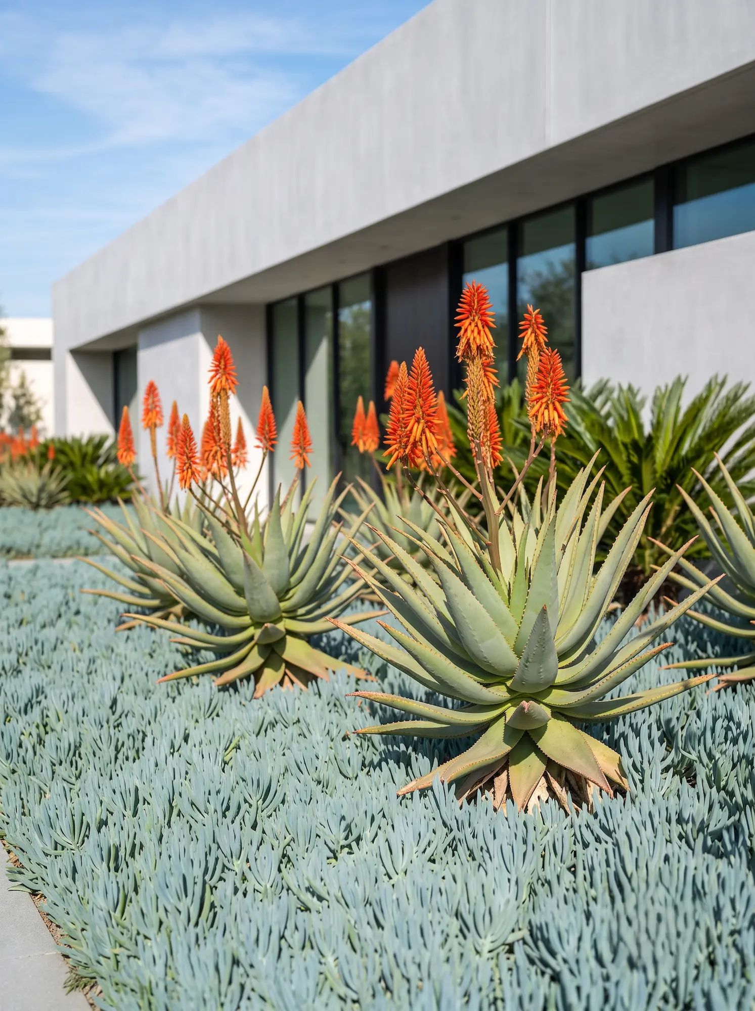 combinación con senecio y aloe | jardinesconestiloes Combinación Con Senecio Y Aloe Diseño De Entornos Racionalistas Contraste Escultural a Pleno Sol