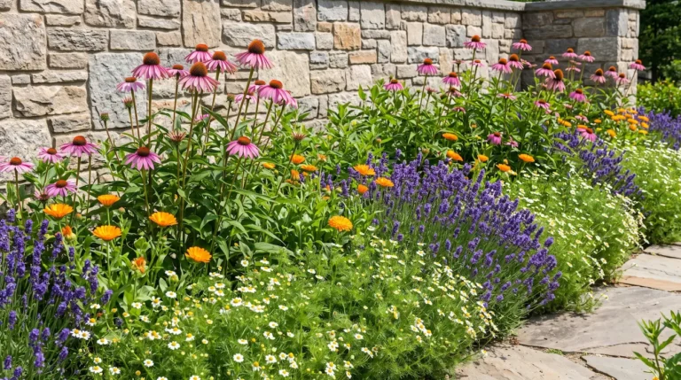 Combinacion De Plantas Saludables El Jardín Sanador Arquitectura Floral Y Bienestar Sobre Piedra Natural