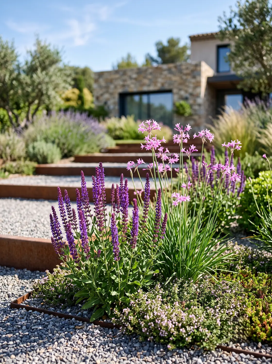 combinación de salvia thulbalgia y tomillo | jardinesconestiloes Combinación De Salvia Thulbalgia Y Tomillo Diseño De Escaleras Paisajísticas Cómo Suavizar Trazados Con Geometría Cromática