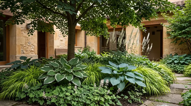 Combinacion De Sombra Borde De Sombra Exuberante Diseño Con Hostas Hakonechloa Y Actaea