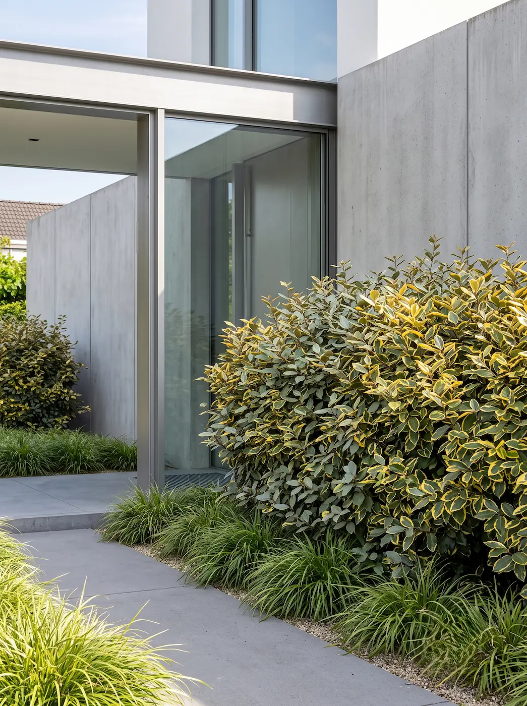 combinacion eleagnus gilt edge y ophioogon | jardinesconestiloes Combinacion Eleagnus Gilt Edge Y Ophioogon Volumetría Orgánica Y Verticalidad Arquitectura Vegetal Con Pitosporo Y Ciprés