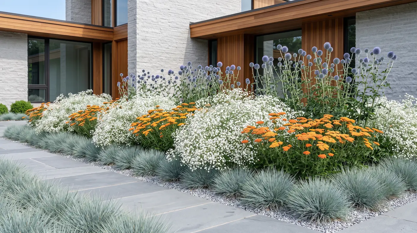 combinacion festuca milenrama gysophilla y echinops | jardinesconestiloes Combinacion Festuca Milenrama Gysophilla Y Echinops El Velo Y La Esfera Arquitectura Botánica En El Jardín Mediterráneo