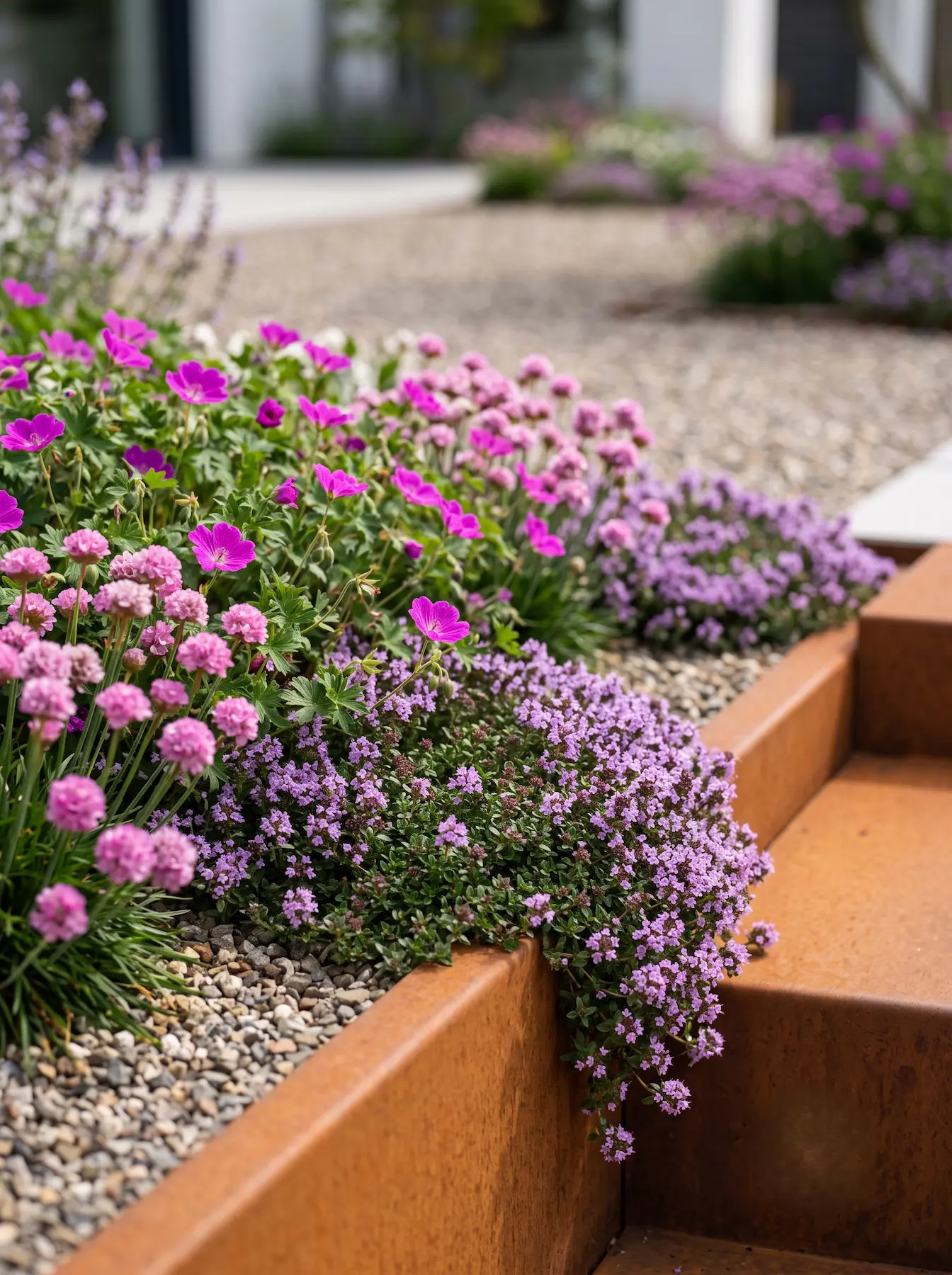 combinación geranium sanguineum armeria maritima y tomillo | jardinesconestiloes Combinación Geranium Sanguineum Armeria Maritima Y Tomillo Diseño De Escaleras Paisajísticas Cómo Suavizar Trazados Con Geometría Cromática