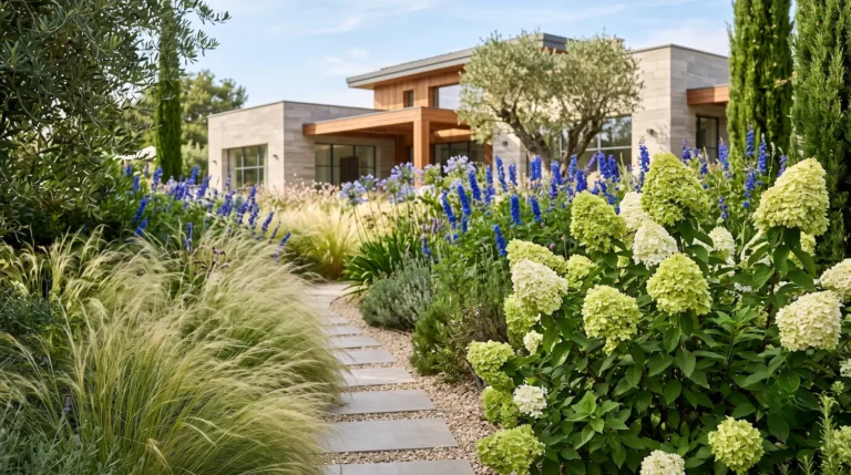 Combinacion Hortensia Stipa Y Salvia Movimiento Y Estructura Diseño De Jardín Para El Final Del Verano