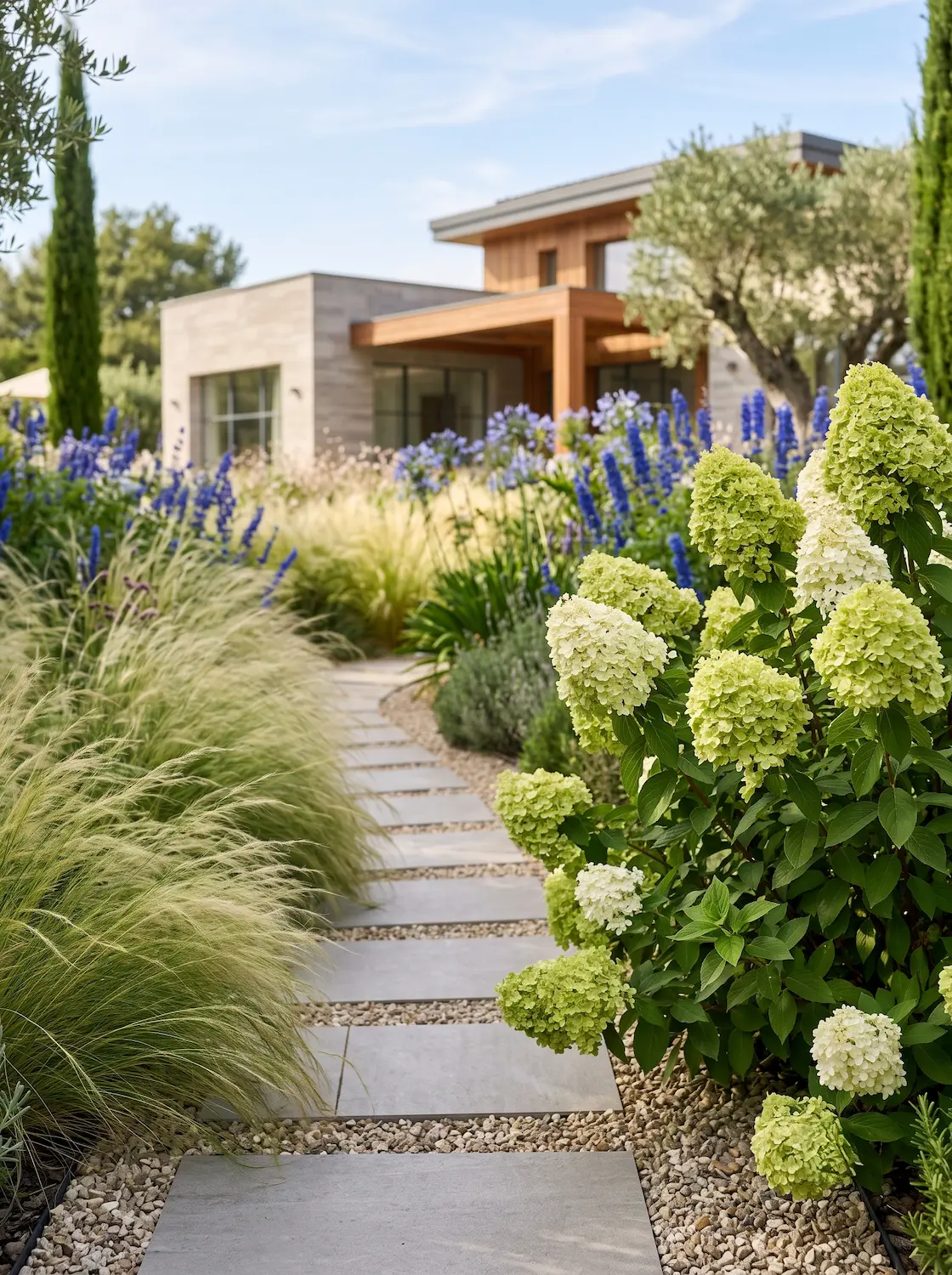 combinacion hydrangea paniculata y stipa | jardinesconestiloes Combinacion Hydrangea Paniculata Y Stipa Movimiento Y Estructura Diseño De Jardín Para El Final Del Verano