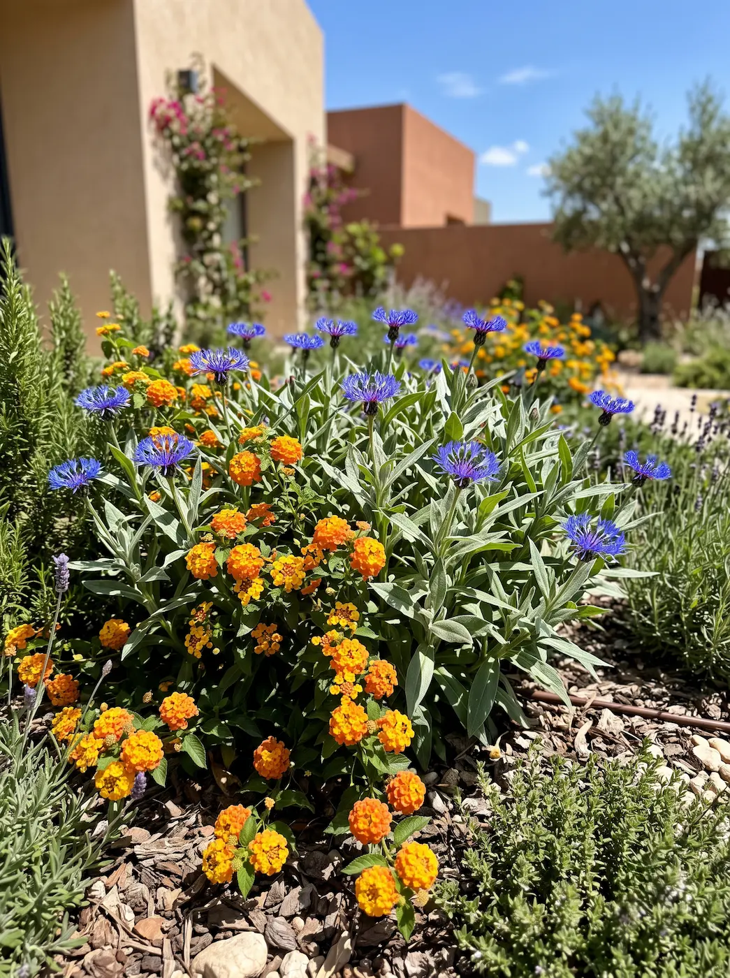 combinacion lantana y centaurea | jardinesconestiloes Combinacion Lantana Y Centaurea Contrastes Audaces Yucca Lantana Hebe Y Centaurea En El Jardín Moderno