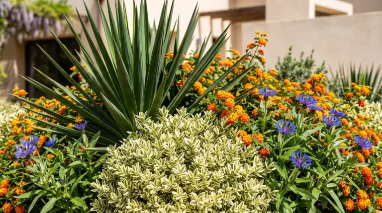 Combinacion Mediterranea Con Yuca Y Lantana Contrastes Audaces Yucca Lantana Hebe Y Centaurea En El Jardín Moderno