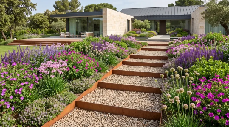 Combinación Para Escalera Entrada Chalet Con Grava Diseño De Escaleras Paisajísticas Cómo Suavizar Trazados Con Geometría Cromática