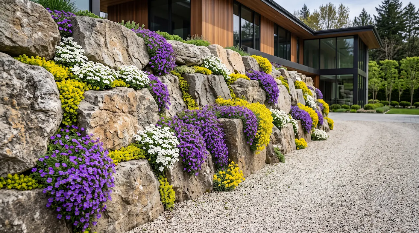 combinación plantas entre rocas | jardinesconestiloes Combinación Plantas Entre Rocas Diseño De Rocallas Verticales La Colonización Del Muro Ciclópeo
