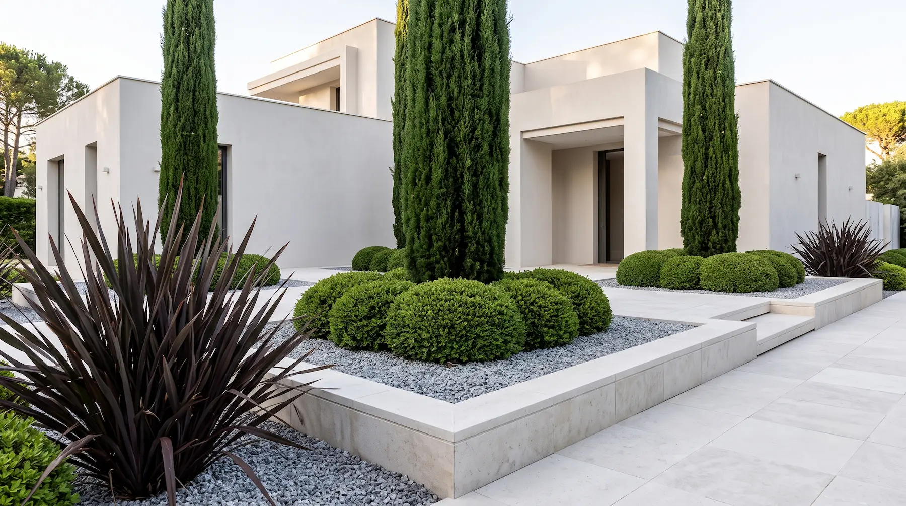 composición cipres lentisco y formio | jardinesconestiloes Composición Cipres Lentisco Y Formio Estructura Perenne El Uso Del Ciprés Lentisco Y Phormium En Jardines De Bajo Consumo